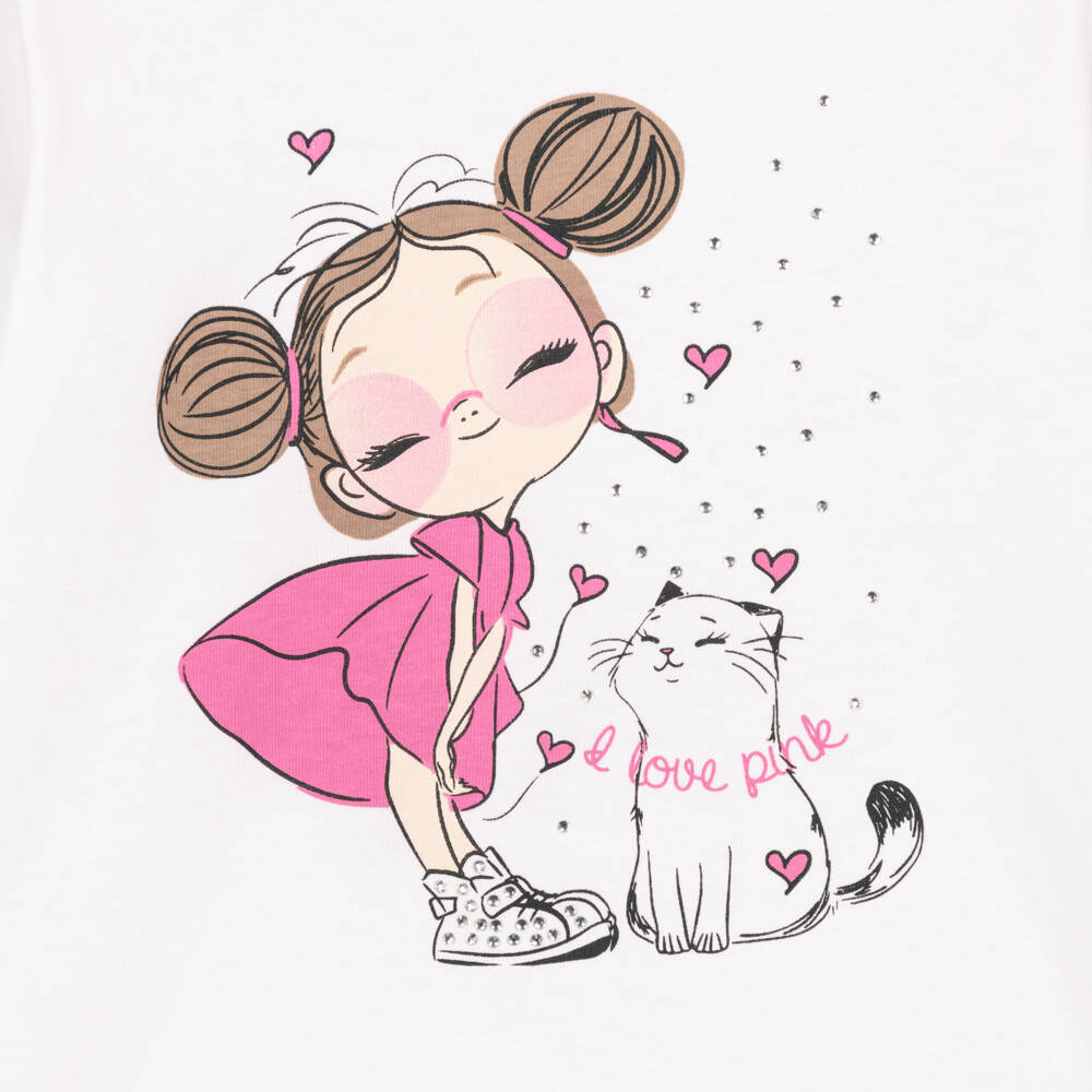 iDO-Girls White & Pink Cotton Leggings Set | Childrensalon