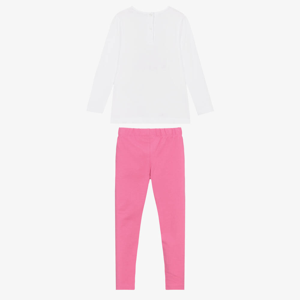 iDO-Girls White & Pink Cotton Leggings Set | Childrensalon