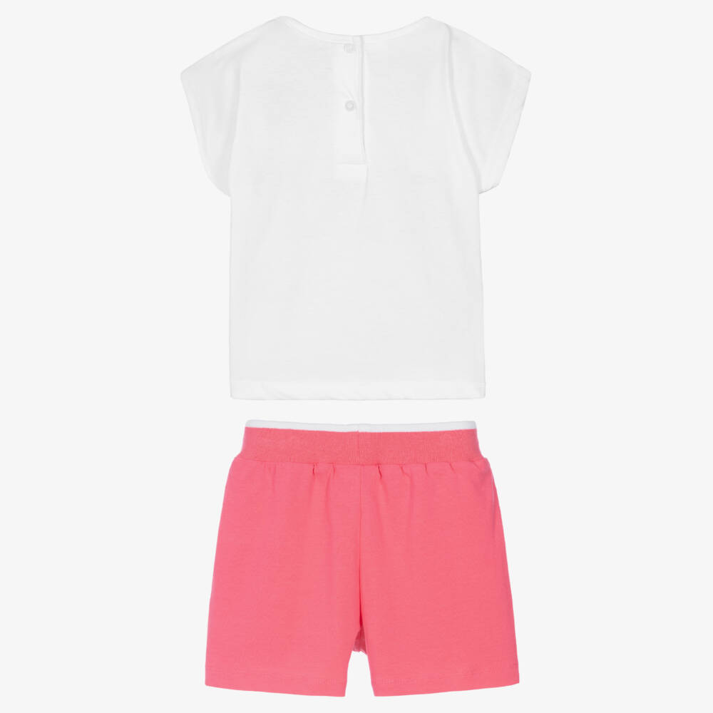 iDO-Girls White & Pink Diamanté Heart Shorts Set | Childrensalon