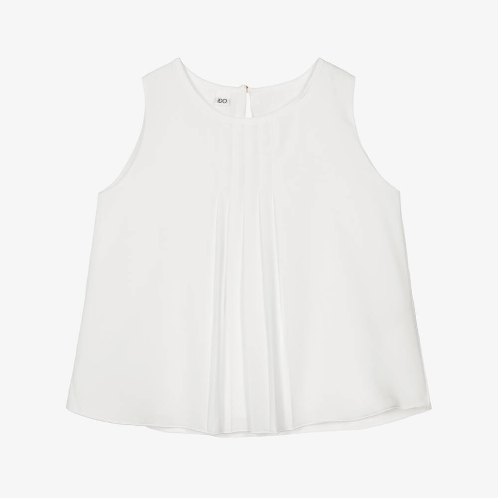 iDO-Блузка белая плиссе без рукавов для девочек | Childrensalon