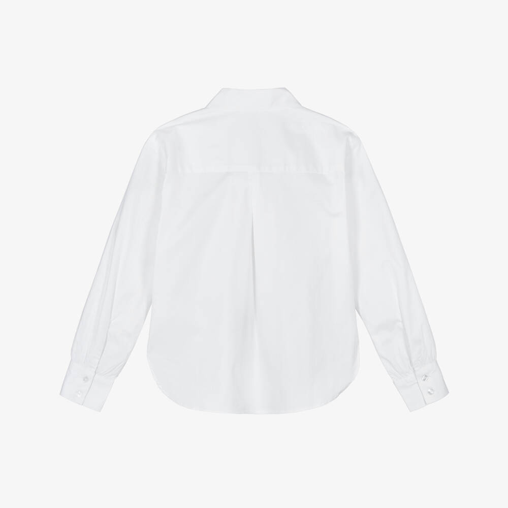 iDO-Girls White Poplin Shirt with Diamantés | Childrensalon