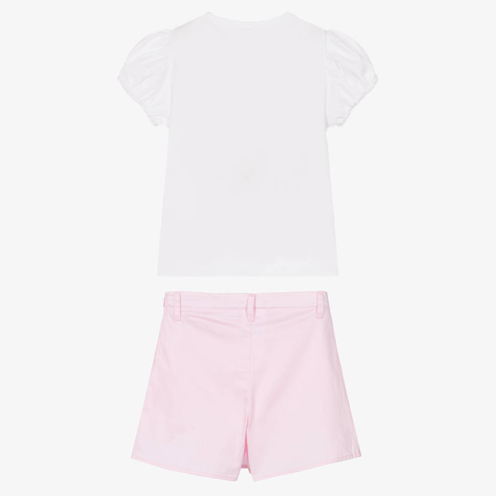 iDO-Girls White T-Shirt & Pale Pink Skort Set | Childrensalon