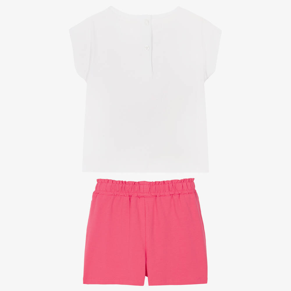 iDO-Girls White T-Shirt & Pink Cotton Shorts Set | Childrensalon