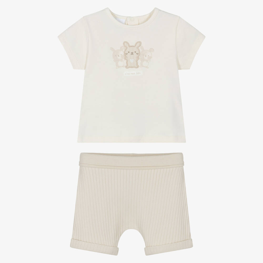 iDO Mini-طقم شورت قطن لون عاجي وبيج للأولاد الرضع | Childrensalon