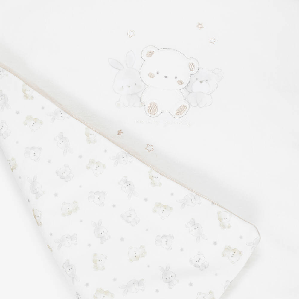iDO-Ivory & Beige Teddy Bear Padded Velour Blanket (98cm) | Childrensalon