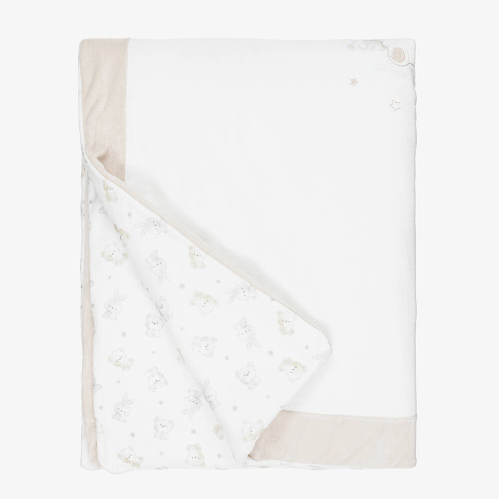 iDO-Ivory & Beige Teddy Bear Padded Velour Blanket (98cm) | Childrensalon
