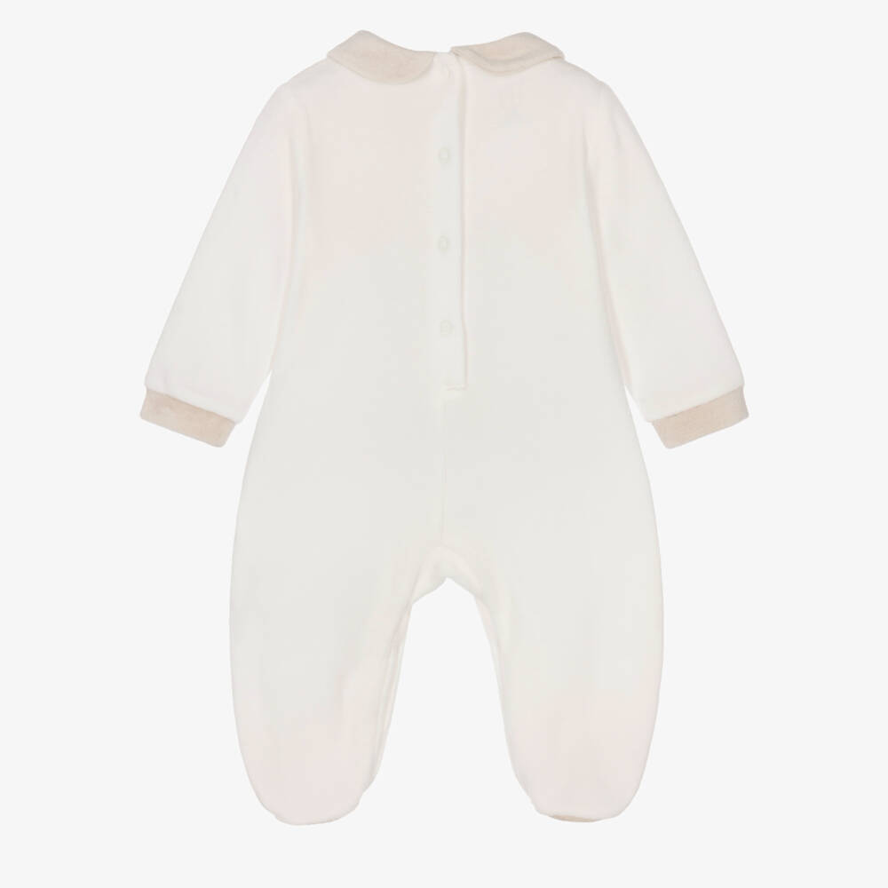 iDO-Ivory & Beige Velour Babygrow with Teddies | Childrensalon