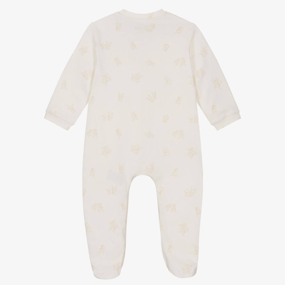 iDO Мини-Ivory Cotton Jersey Babygrow with Bunny Rabbit Pattern | Childrensalon