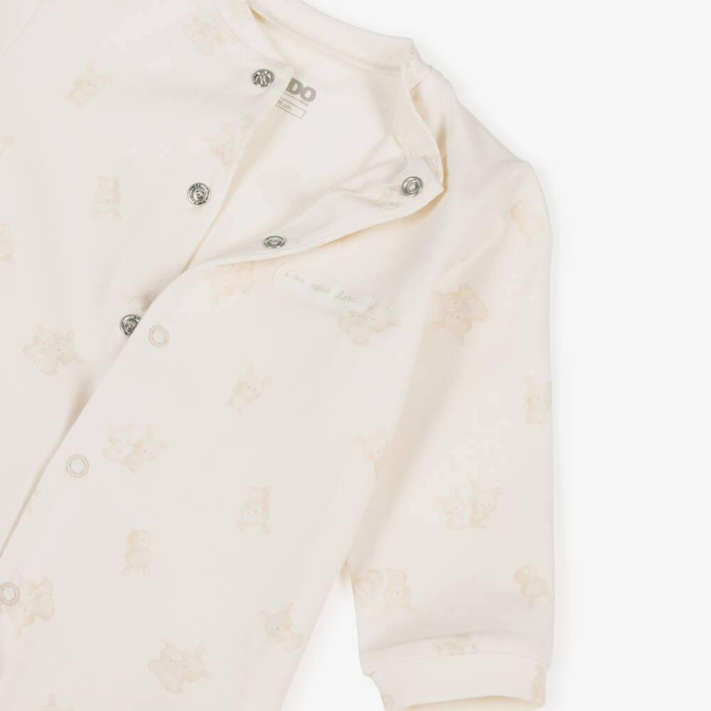 iDO Мини-Ivory Cotton Jersey Babygrow with Bunny Rabbit Pattern | Childrensalon