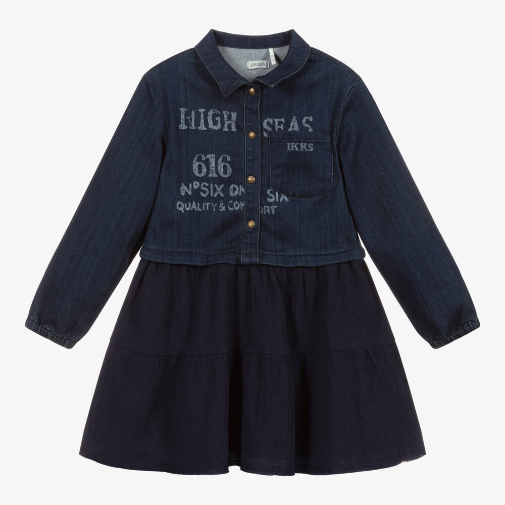 ikks denim dress Girls Blue Denim Dress