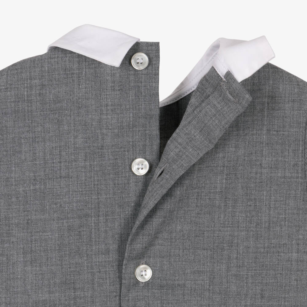 Il Gufo-Baby Boys Grey Shorts Set with White Collar | Childrensalon