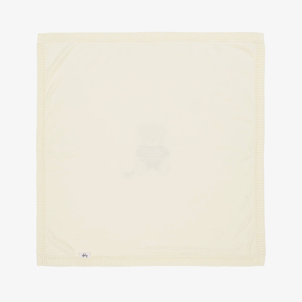 Il Gufo-Baby Boys Ivory & Blue Cotton Knit Bear Blanket (70cm) | Childrensalon