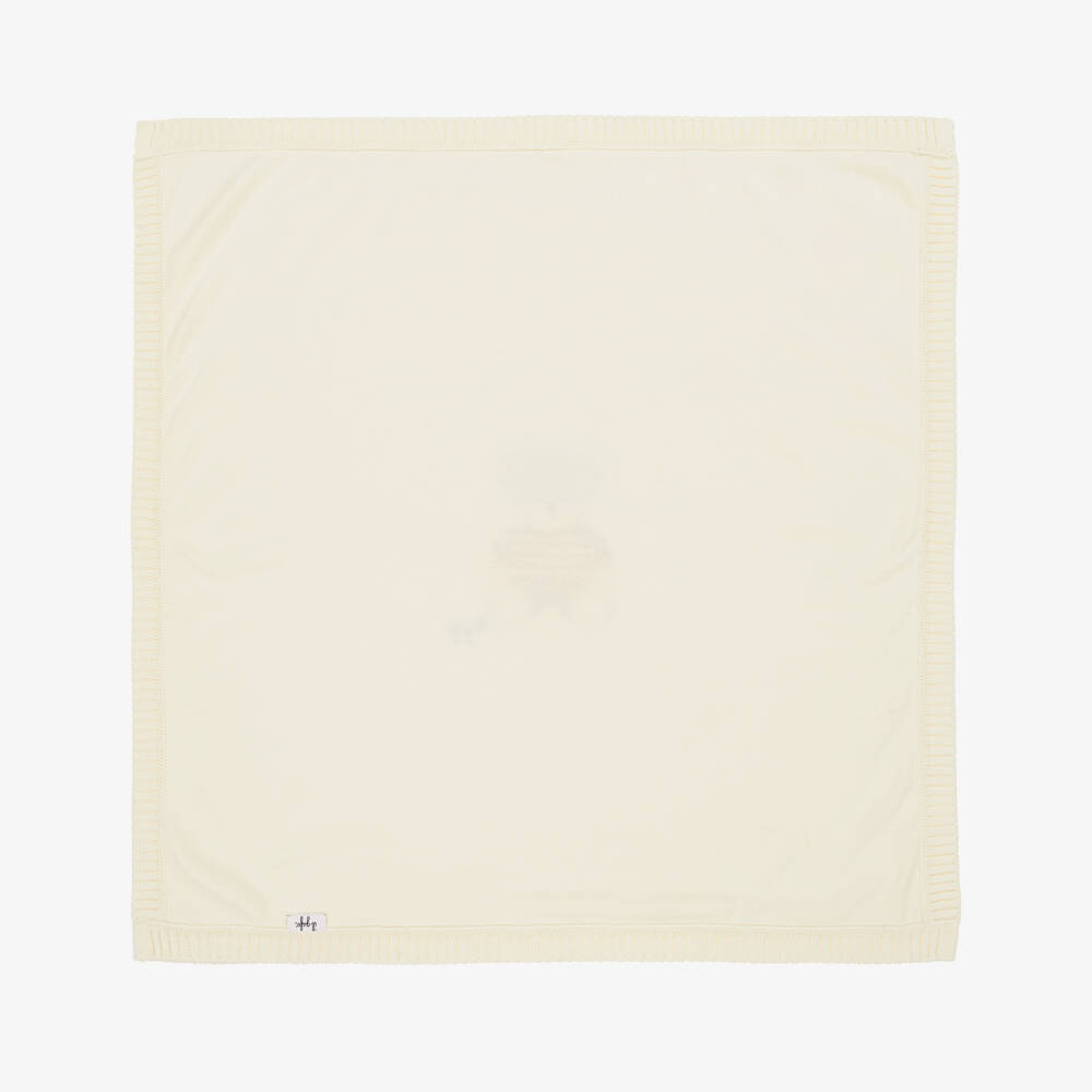 Il Gufo-Baby Boys Ivory & Pink Cotton Knit Bear Blanket (70cm) | Childrensalon