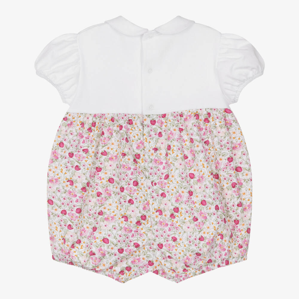 Il Gufo-Baby Girls Pink Cotton Floral Shortie with Strawberries | Childrensalon