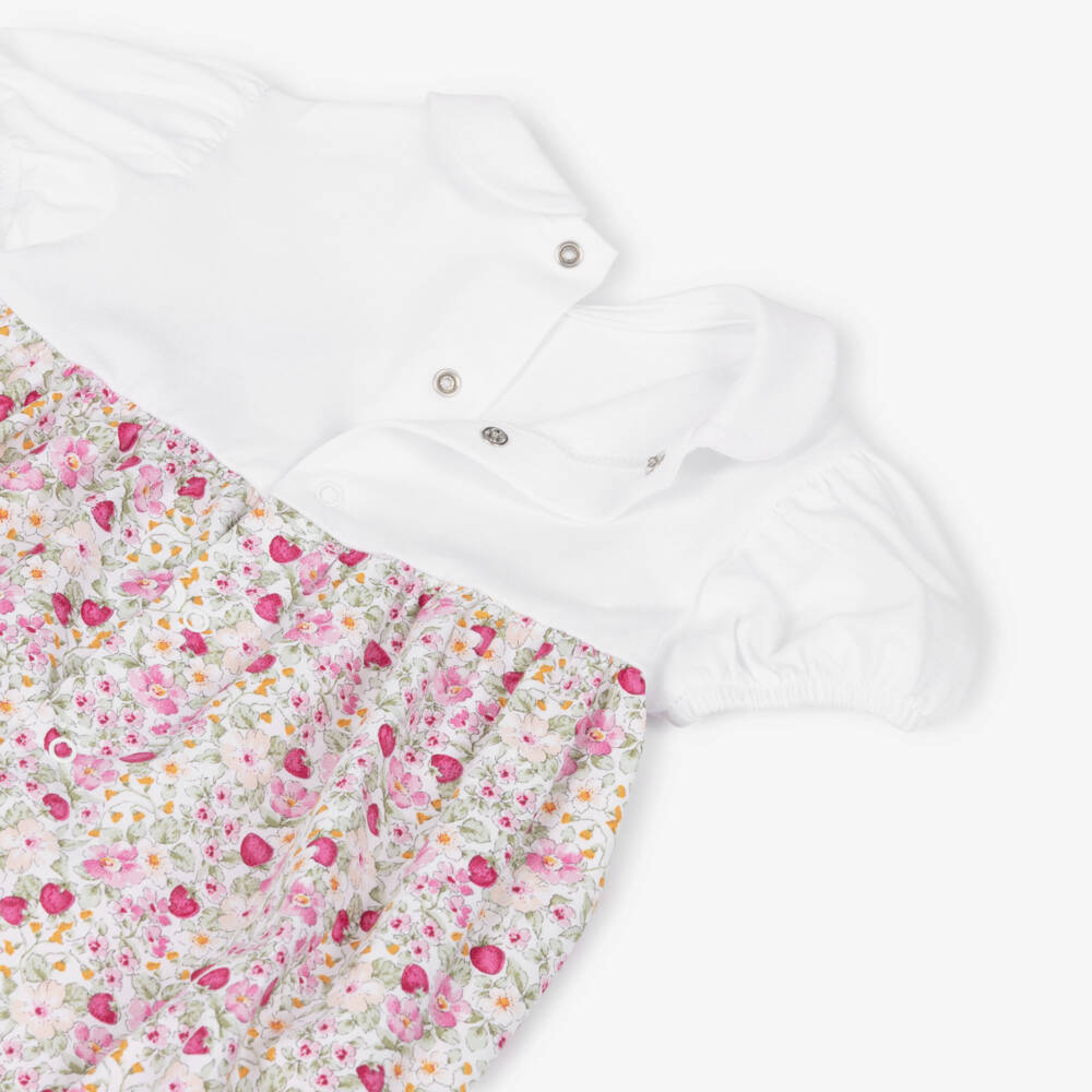 Il Gufo-Baby Girls Pink Cotton Floral Shortie with Strawberries | Childrensalon