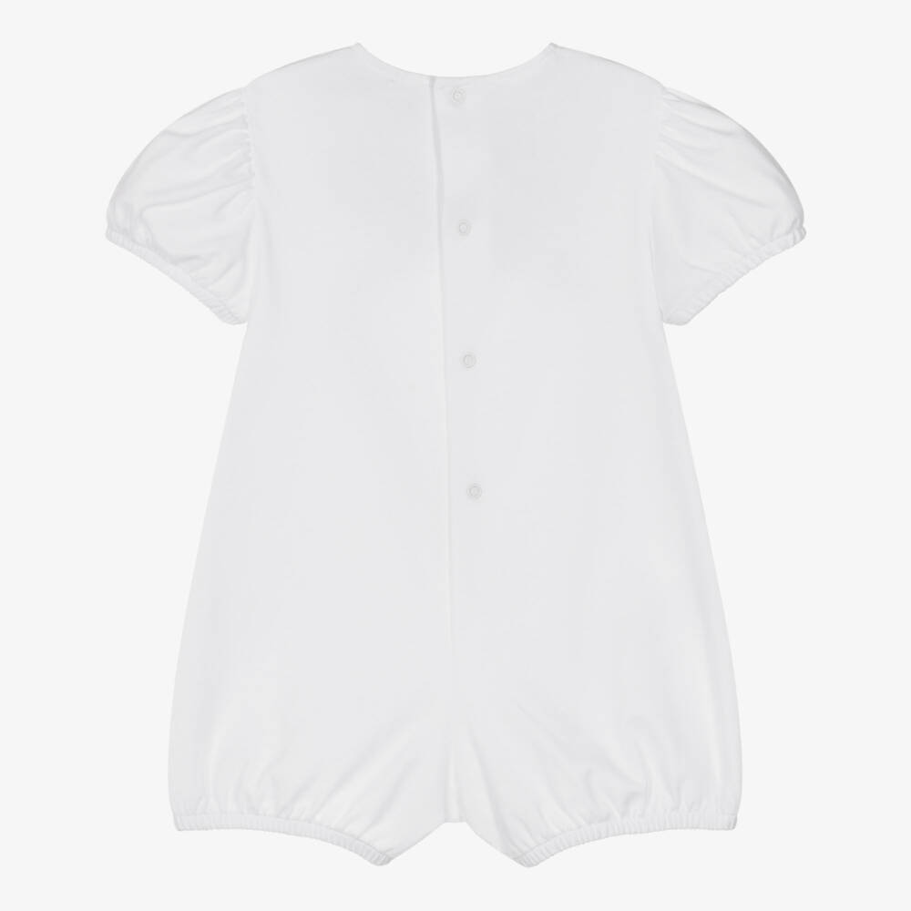 Il Gufo-Baby Girls White Cotton Shortie with Pink Grosgrain Bow | Childrensalon