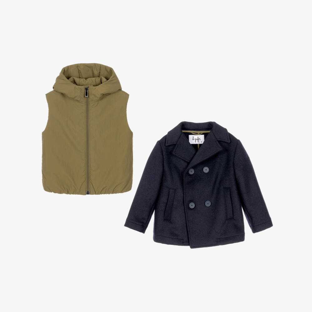 Il Gufo-Boys 2-in-1 Navy Blue Peacoat & Gilet | Childrensalon