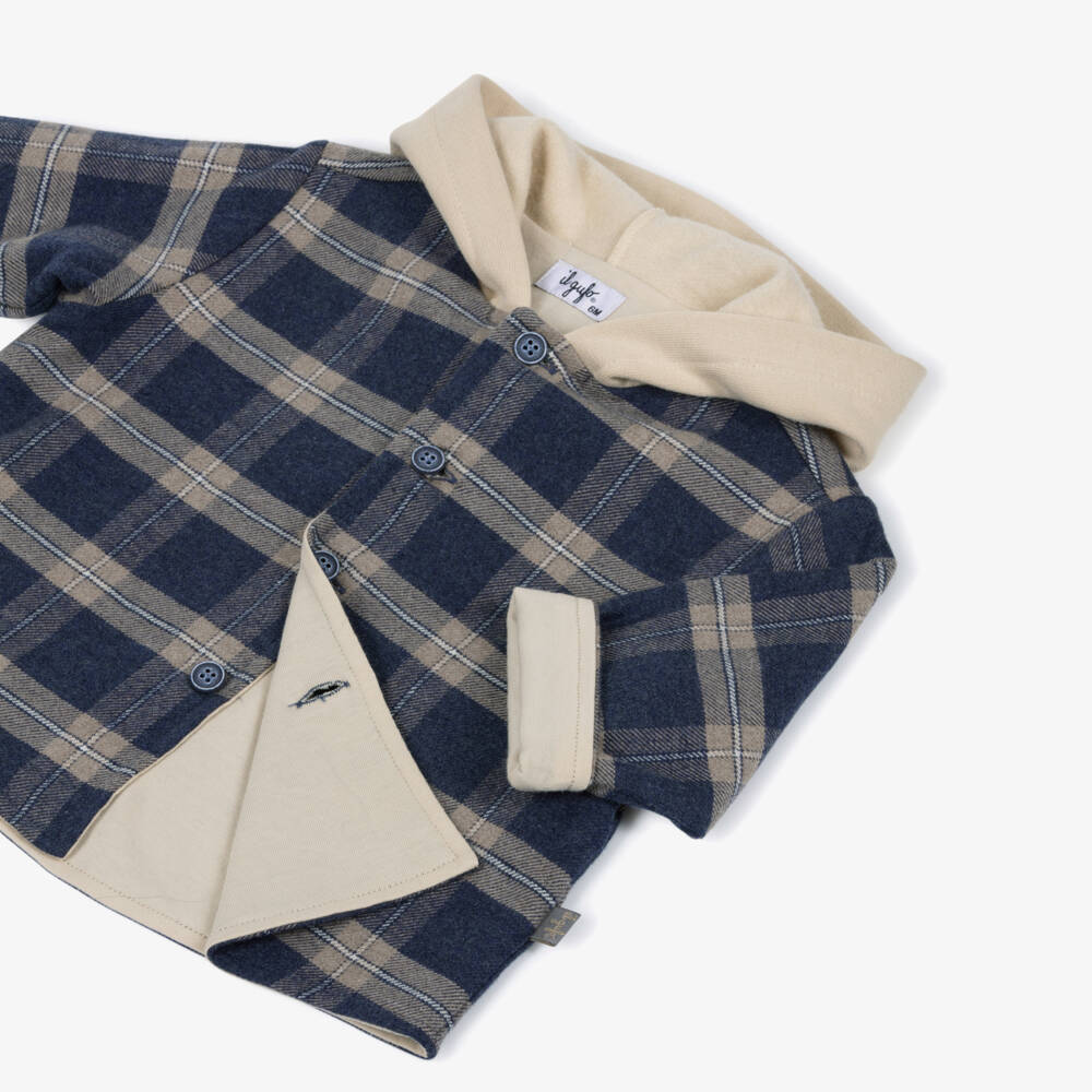 Il Gufo-Boys Beige & Blue Check Hooded Tracksuit | Childrensalon