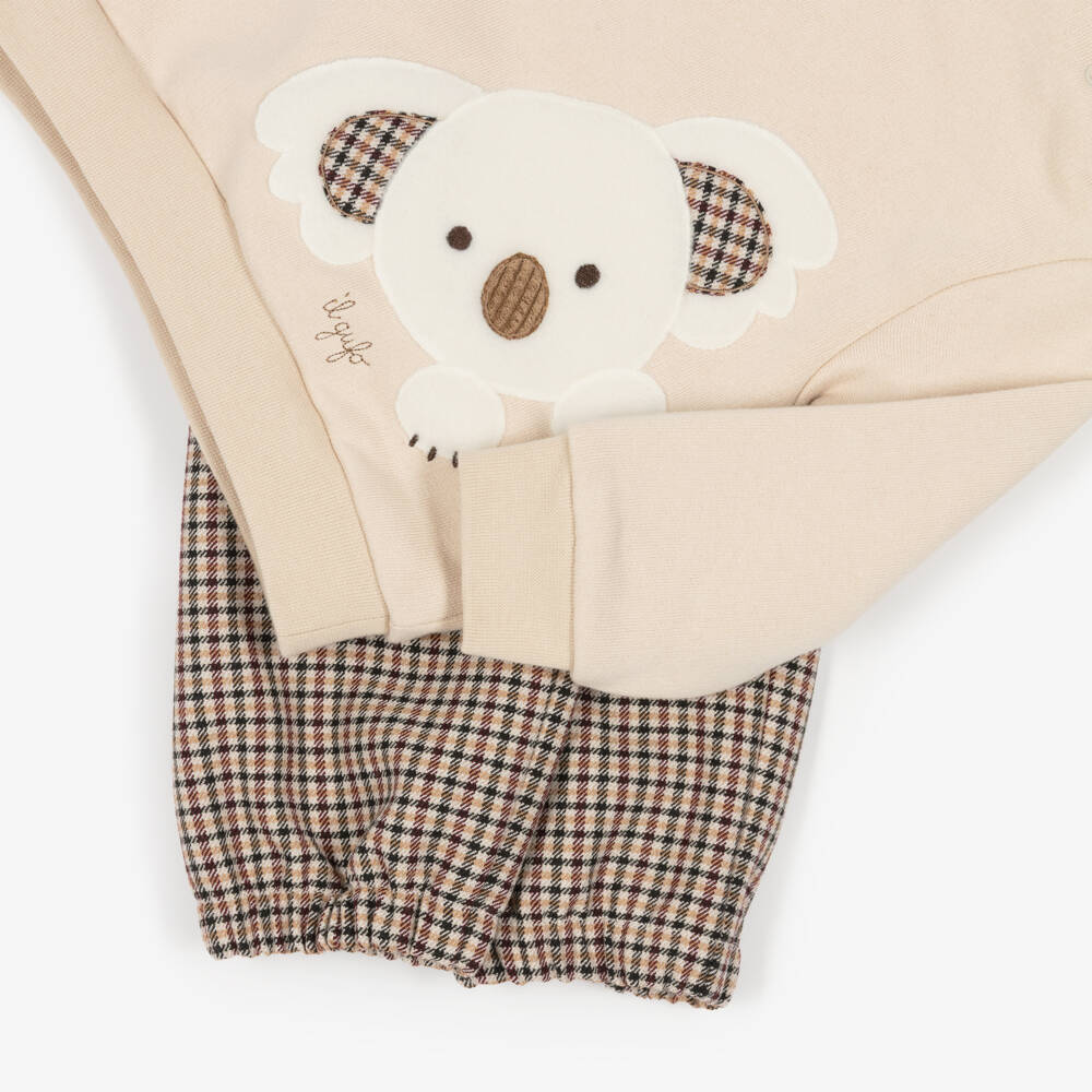 Il Gufo-Boys Beige & Brown Koala Trouser Set | Childrensalon