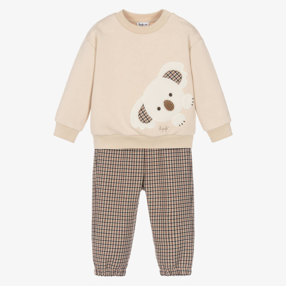 Il Gufo-Boys Beige & Brown Koala Trouser Set | Childrensalon