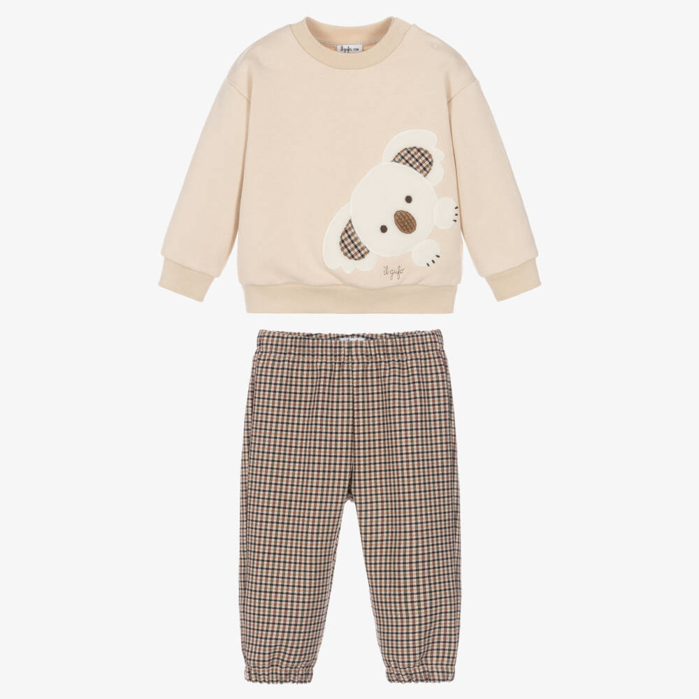 Il Gufo-Boys Beige & Brown Koala Trouser Set | Childrensalon