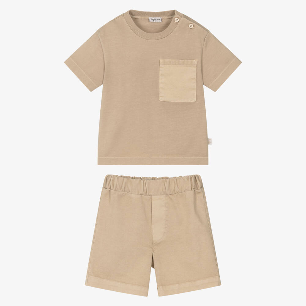 Il Gufo-Boys Beige Cotton Canvas Shorts Set | Childrensalon