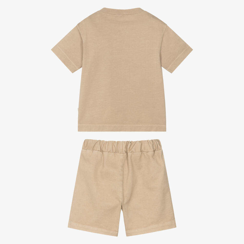Il Gufo-Boys Beige Cotton Canvas Shorts Set | Childrensalon