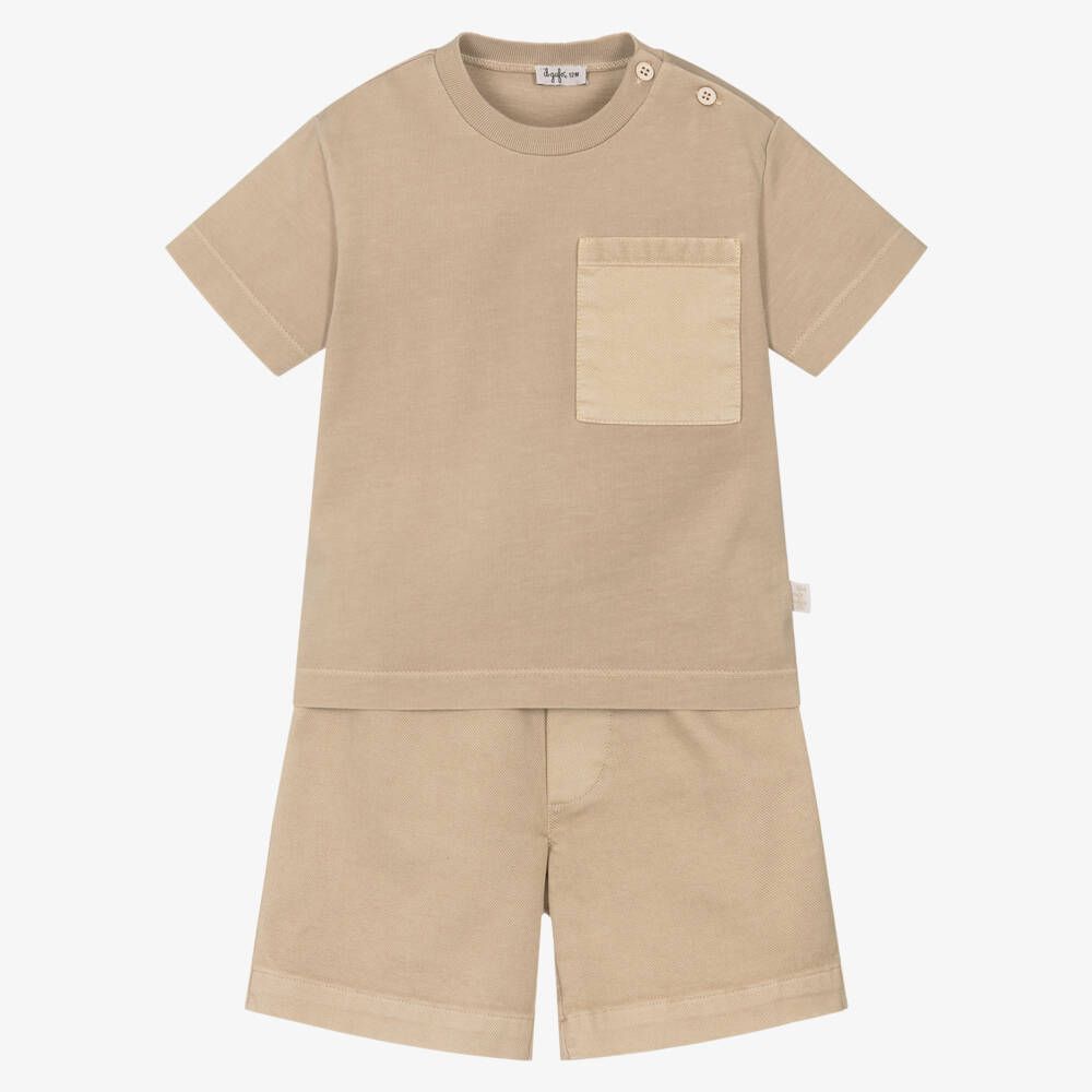 Il Gufo-Boys Beige Cotton Canvas Shorts Set | Childrensalon