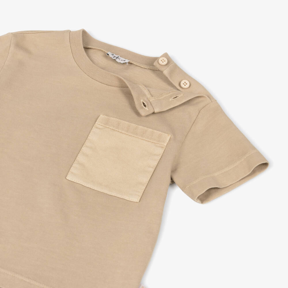Il Gufo-Boys Beige Cotton Canvas Shorts Set | Childrensalon