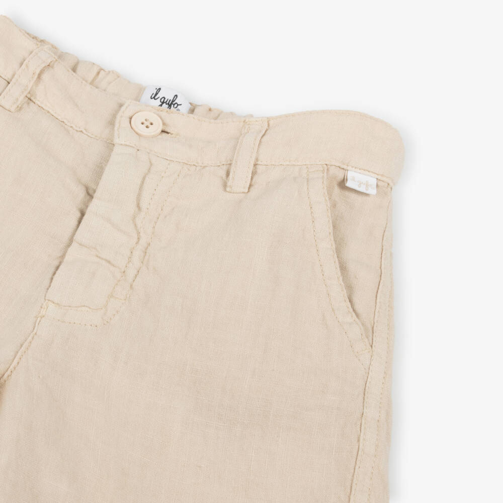 Il Gufo-Boys Beige Linen Bermuda Shorts | Childrensalon