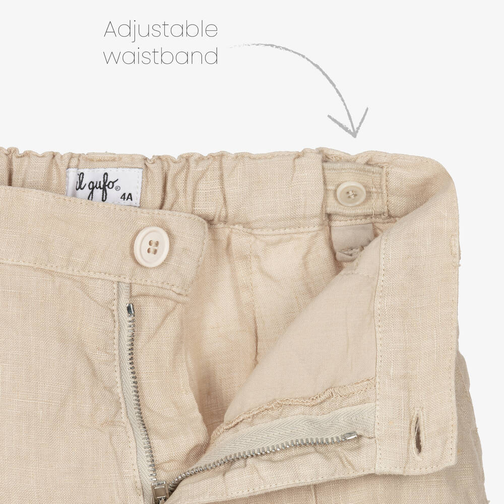 Il Gufo-Boys Beige Linen Shorts Set | Childrensalon