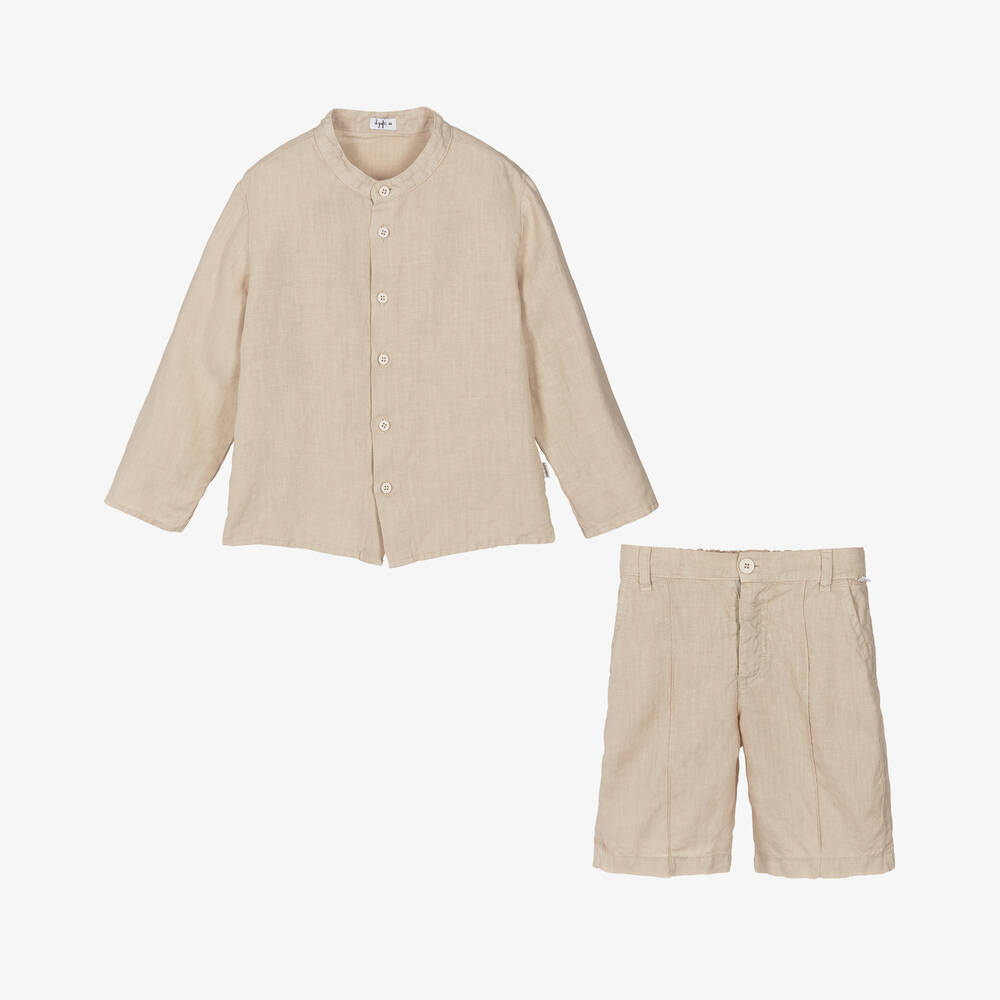 Il Gufo-Boys Beige Linen Shorts Set | Childrensalon