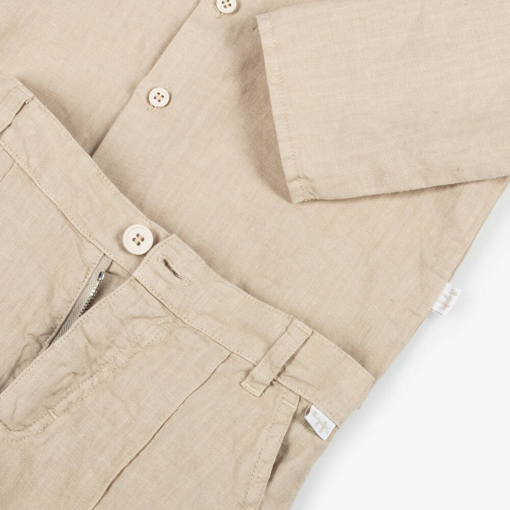 Il Gufo-Boys Beige Linen Shorts Set | Childrensalon