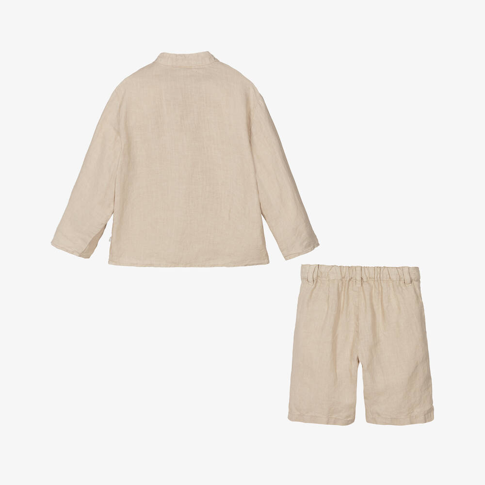 Il Gufo-Boys Beige Linen Shorts Set | Childrensalon
