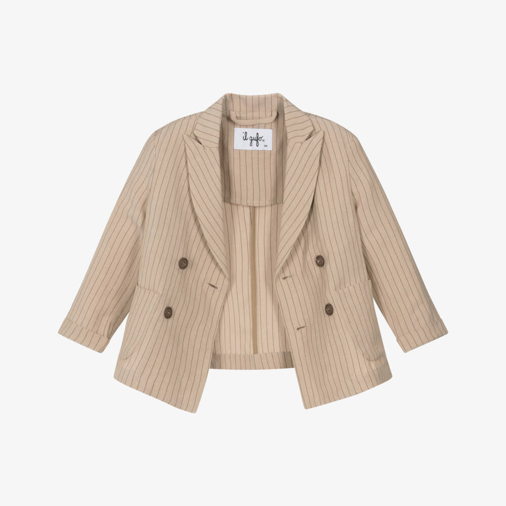 Il Gufo-Boys Beige Stripe Cotton Blazer | Childrensalon