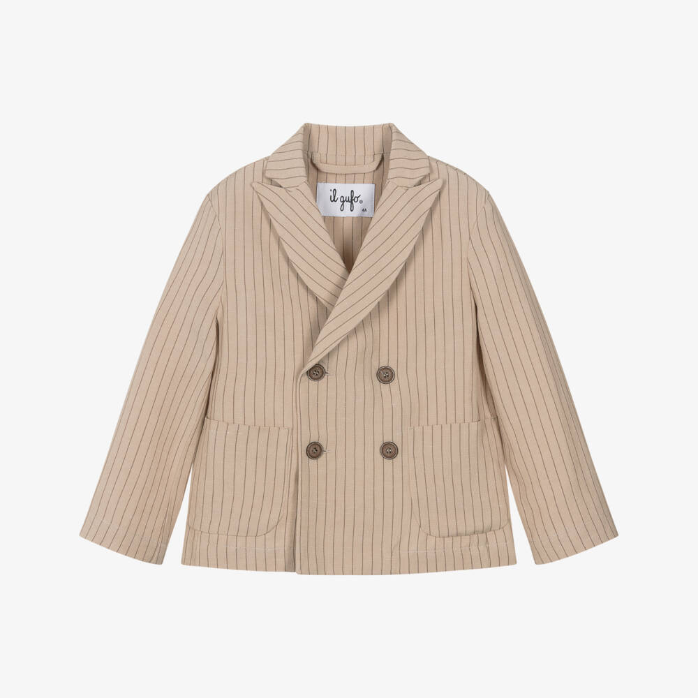 Il Gufo-Boys Beige Stripe Cotton Blazer | Childrensalon