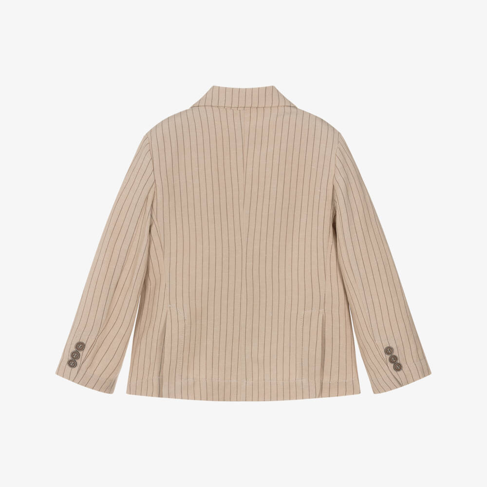 Il Gufo-Boys Beige Stripe Cotton Blazer | Childrensalon