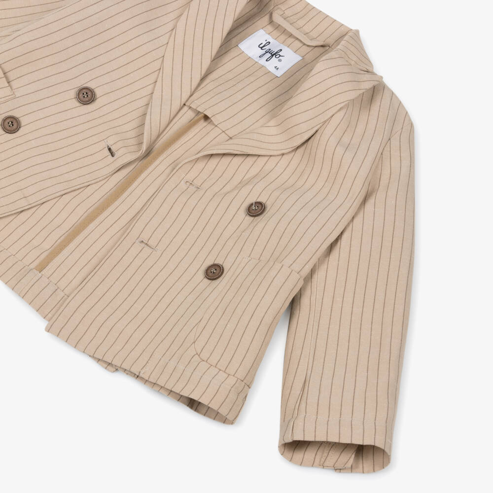 Il Gufo-Boys Beige Stripe Cotton Blazer | Childrensalon