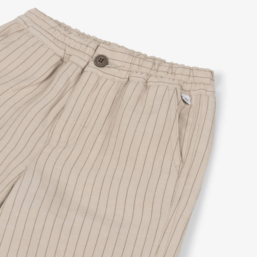 Il Gufo-Boys Beige Stripe Cotton Trousers | Childrensalon