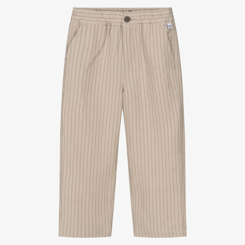 Il Gufo-Boys Beige Stripe Cotton Trousers | Childrensalon