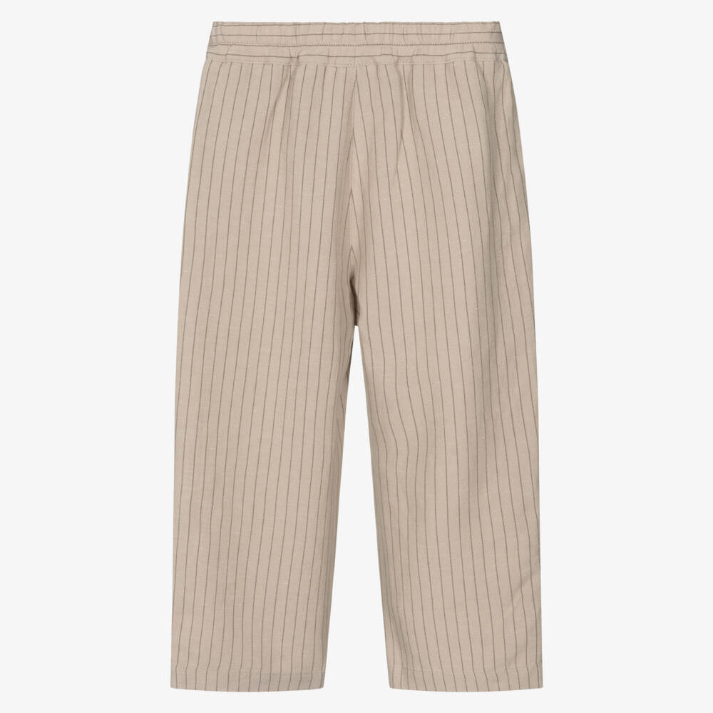 Il Gufo-Boys Beige Stripe Cotton Trousers | Childrensalon