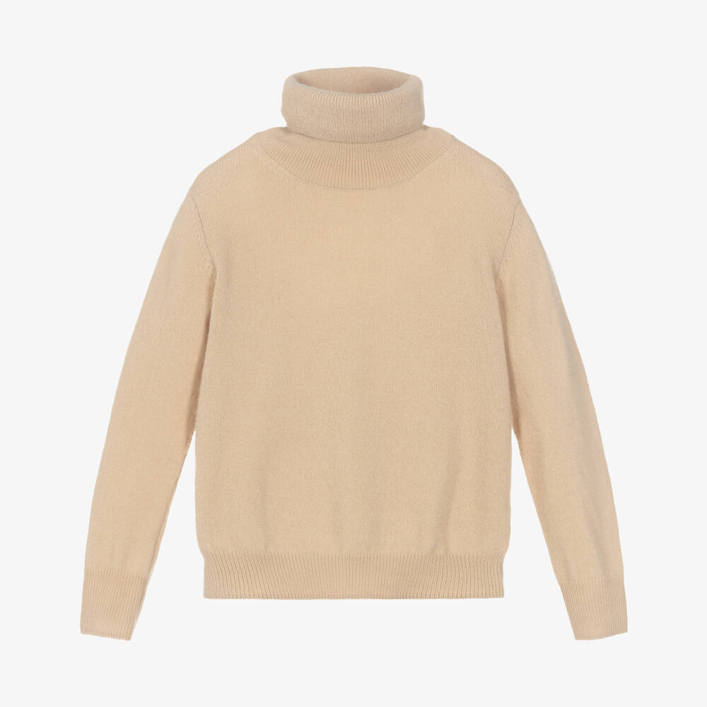 Il Gufo-Boys Beige Wool Roll Neck Sweater | Childrensalon