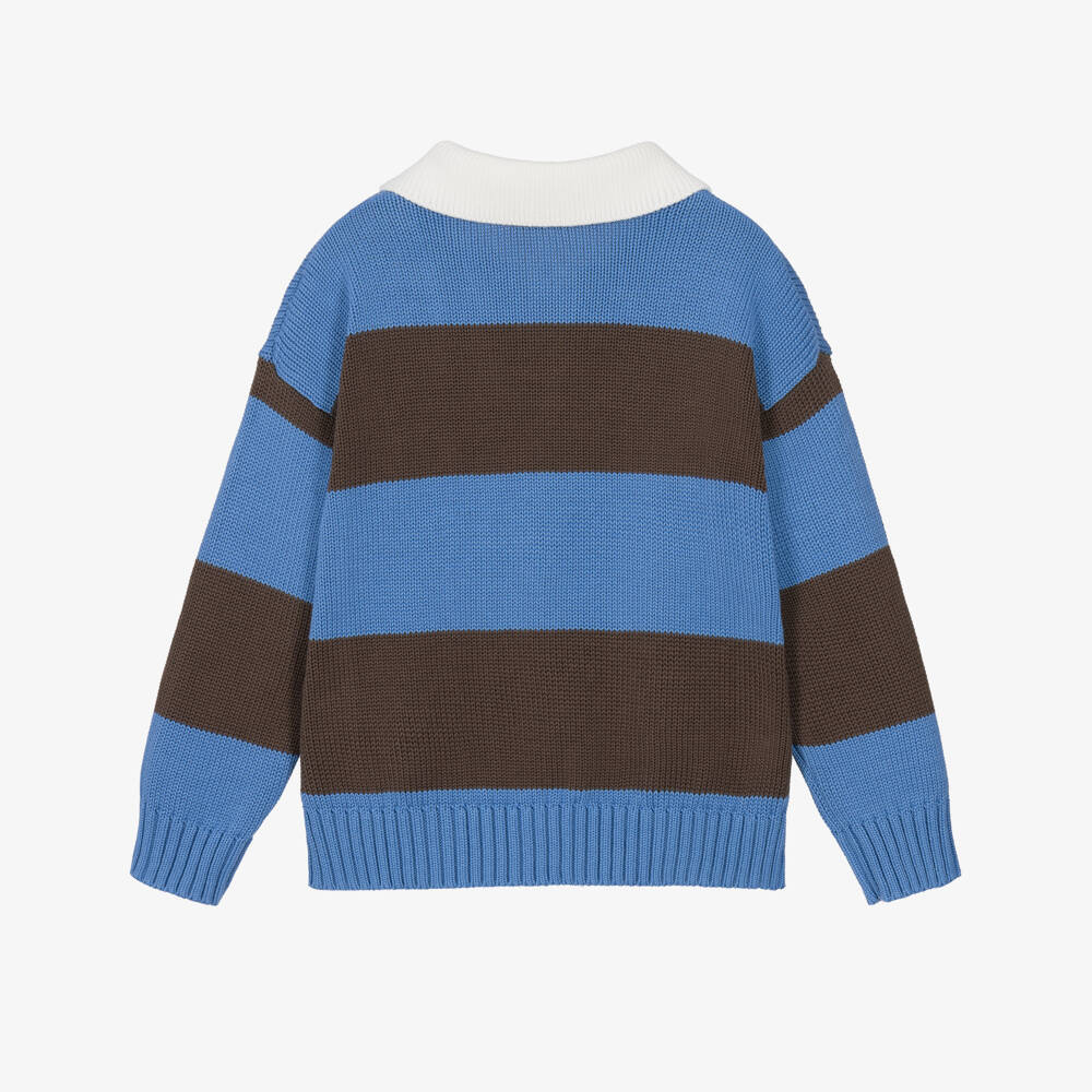 Il Gufo-Boys Blue & Brown Cotton Knit Polo Sweater | Childrensalon