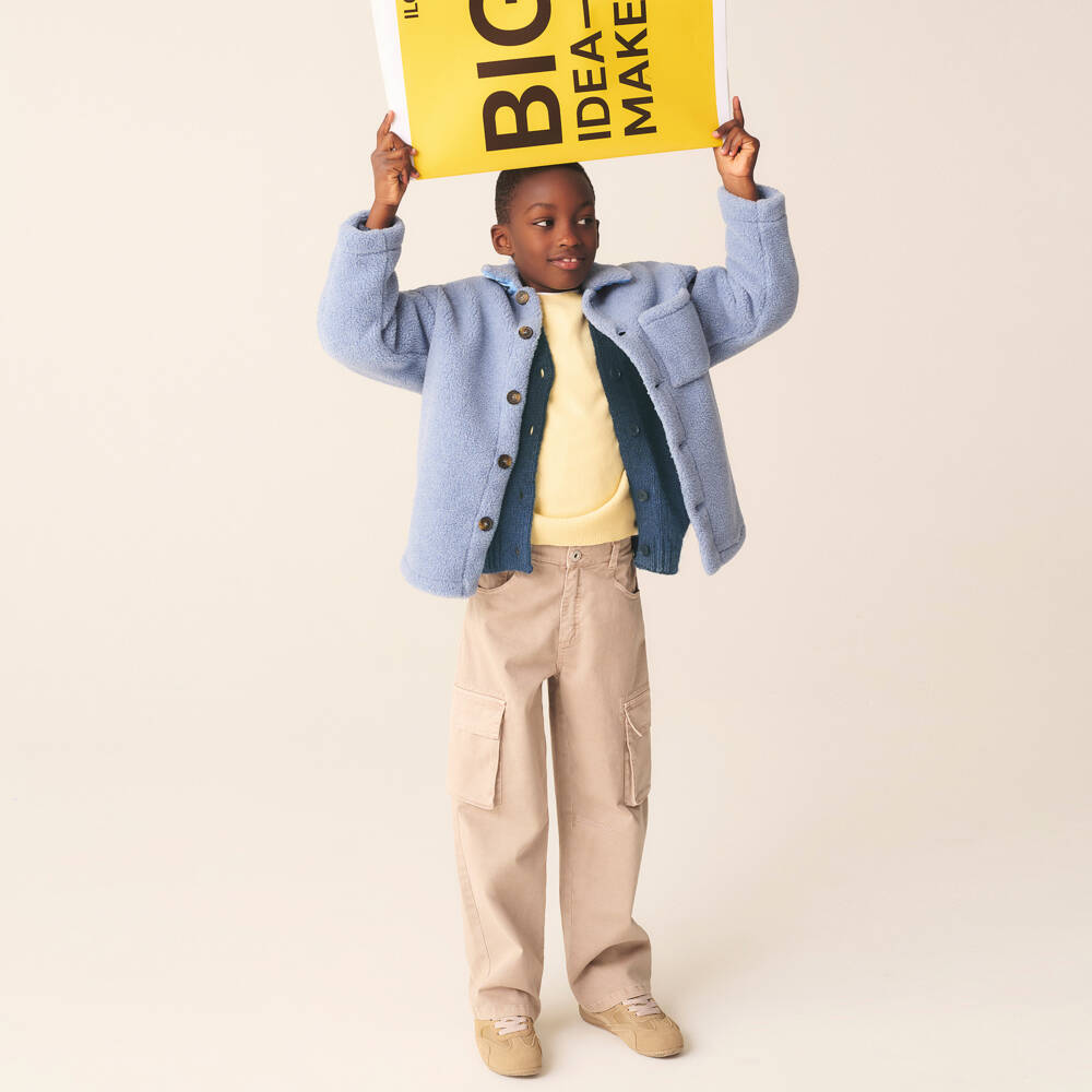 Il Gufo-كارديغان محبوك سميك لون أزرق للأولاد | Childrensalon