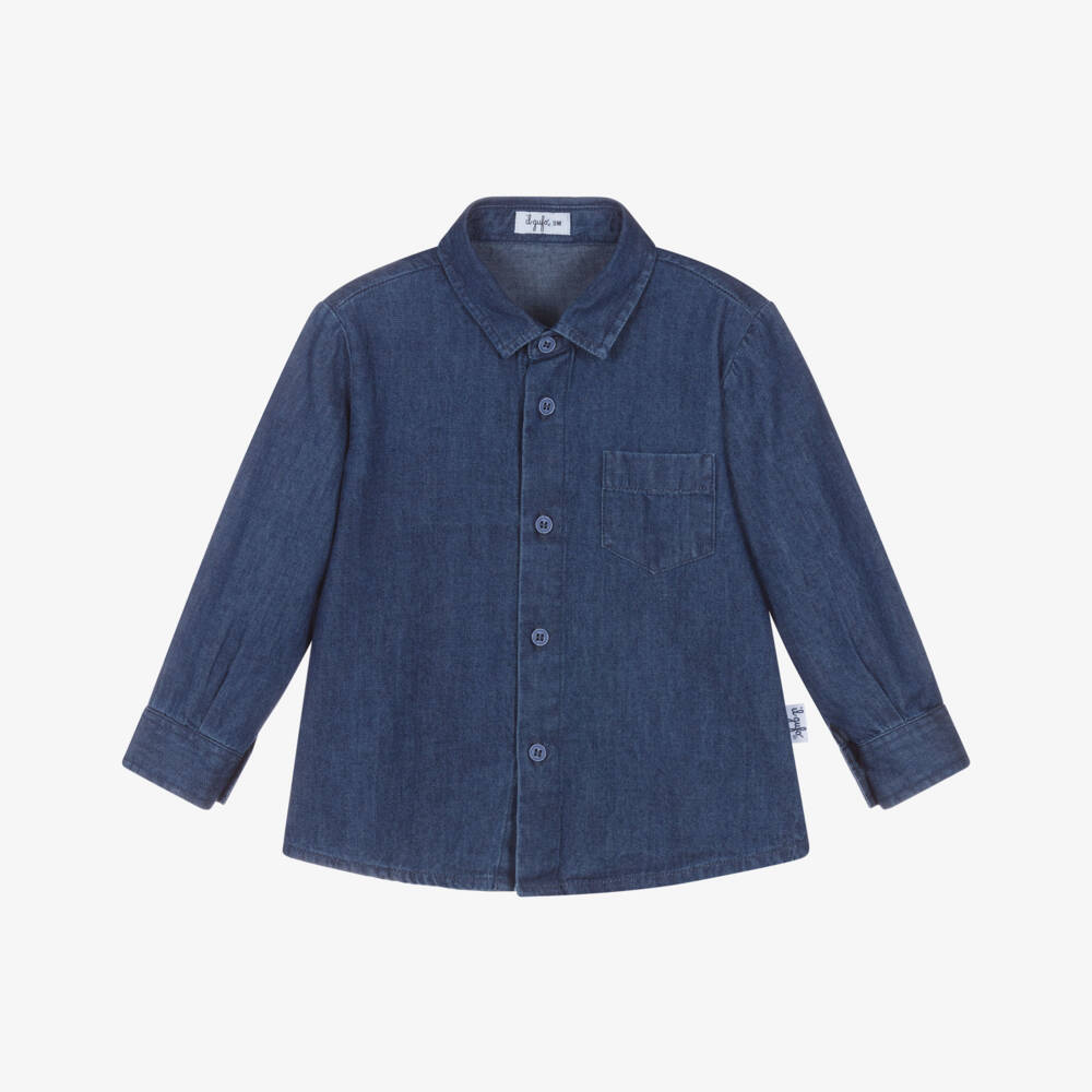 Il Gufo-Boys Blue Cotton Chambray Long-Sleeved Shirt | Childrensalon