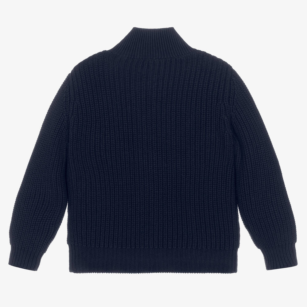 Il Gufo-Boys Blue Cotton Knit Zip-Up Cardigan | Childrensalon