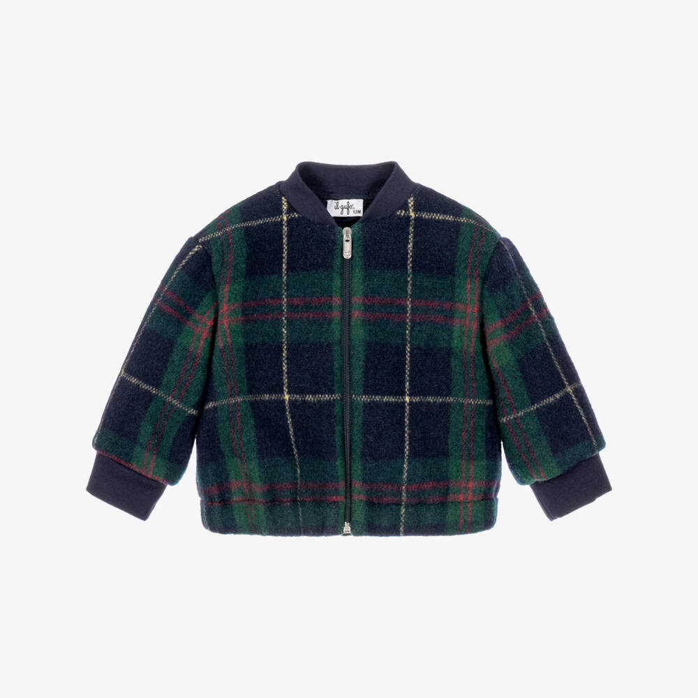 Il Gufo-Boys Blue & Green Tartan Bomber Jacket | Childrensalon