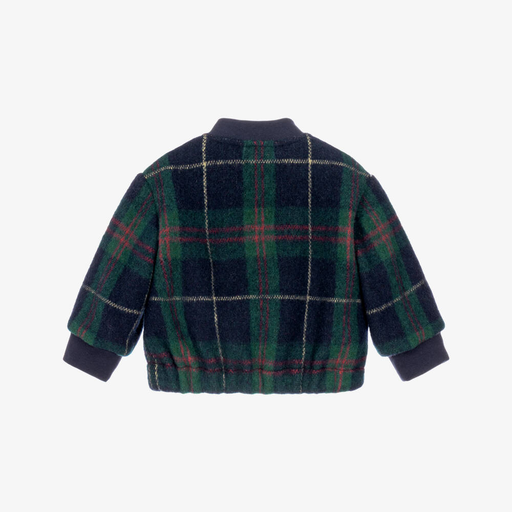Il Gufo-Boys Blue & Green Tartan Bomber Jacket | Childrensalon