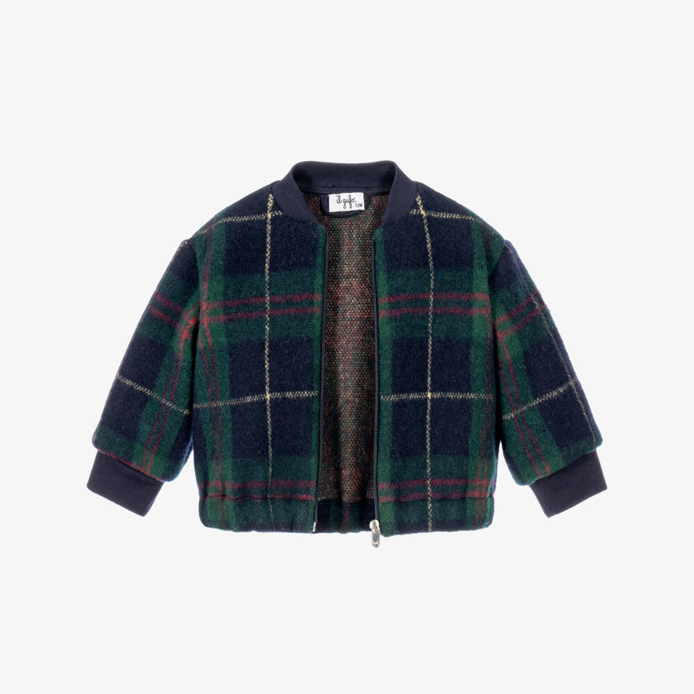 Il Gufo-Boys Blue & Green Tartan Bomber Jacket | Childrensalon