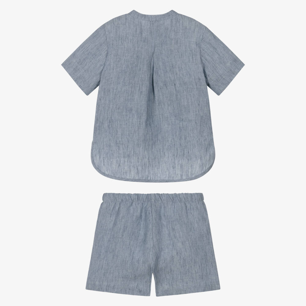 Il Gufo-Boys Blue Linen Top & Shorts Set | Childrensalon